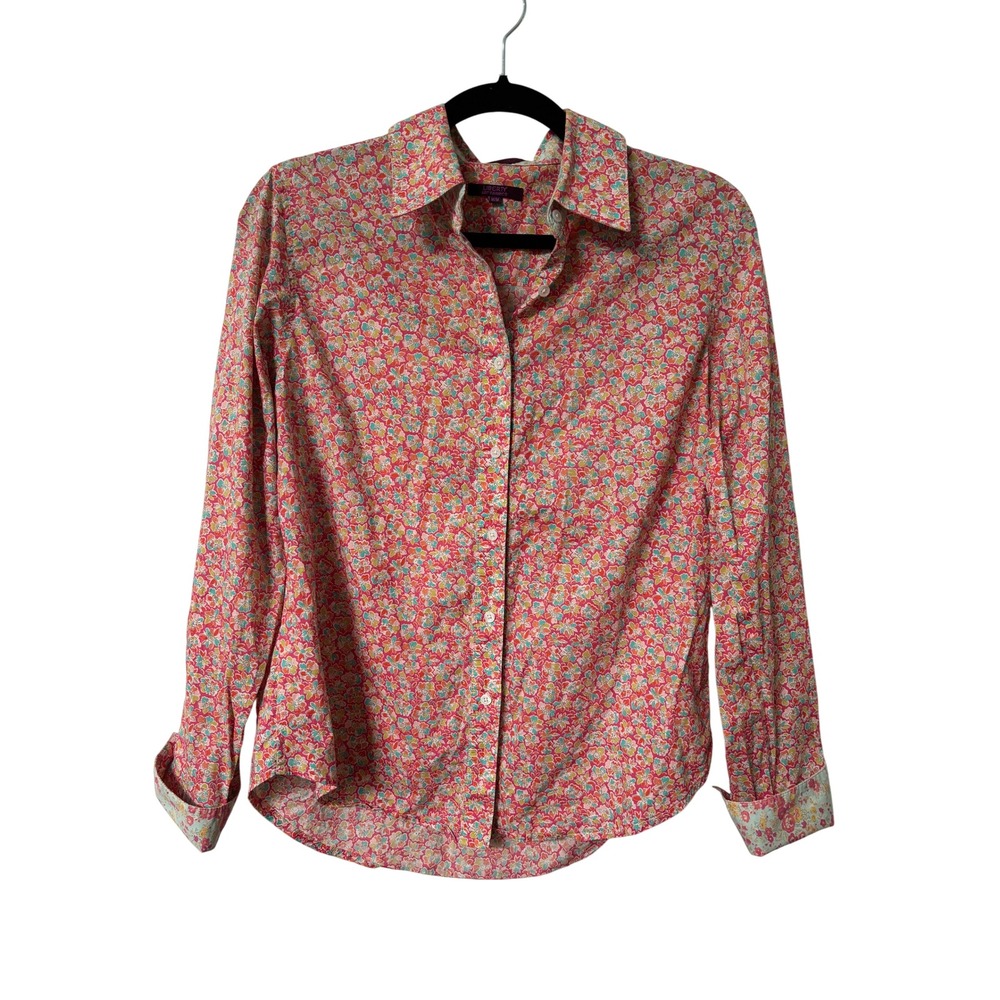 Liberty Art Fabrics Floral Button Down Shirt Pink Multi Womens M Cotton